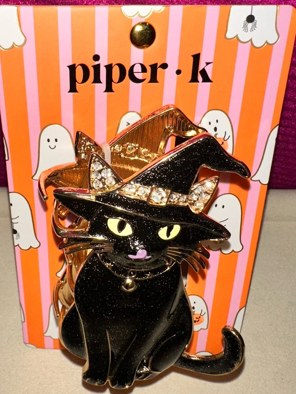 Piper.k Halloween Cat & Ghost Enamel Hair Claw Clip with Skeleton Crystal Clips